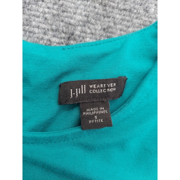 J Jill Wearever Dress Small Petite Turqoise Blue Short Sleeve Crew Neck Knee - Picture 4 of 11